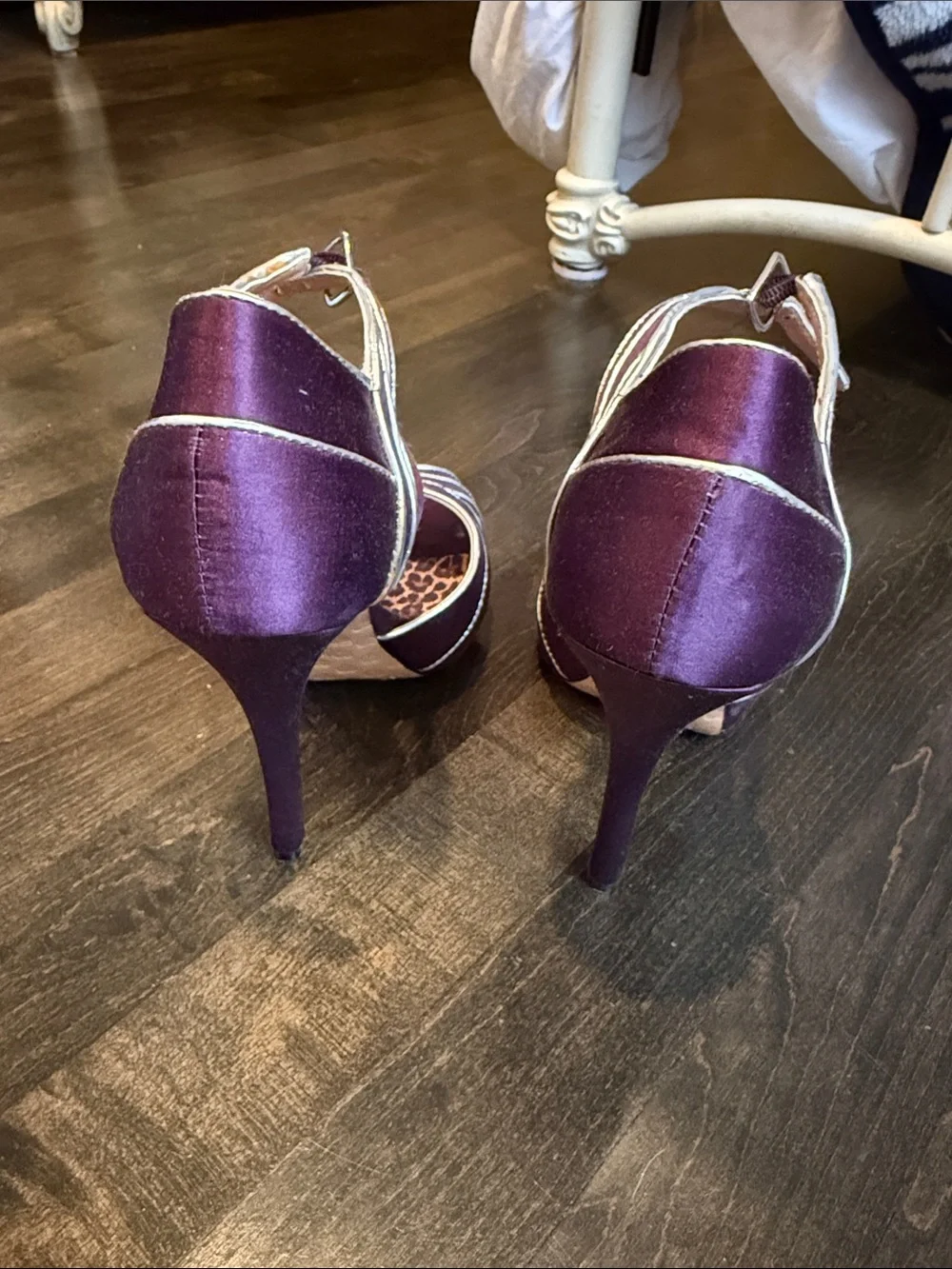 Purple Satin T-Strap High Heels by